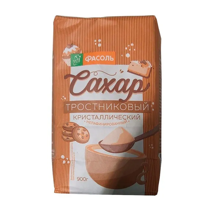 Сахар тростниковый кристаллический ФАСОЛЬ 900 гр