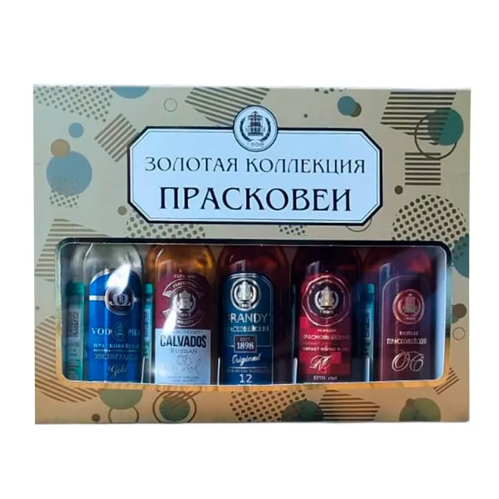 Коробка Прасковейский ЗОЛОТАЯ КОЛЛЕКЦИЯ для 5 бутылок по 0.1 л. (бутылки приобретаются отдельно)