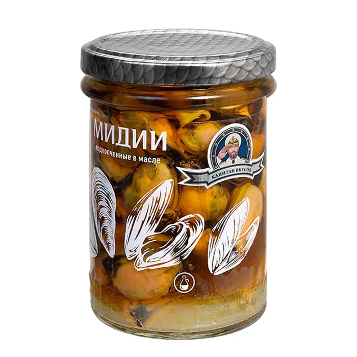 Мидии подкопченные в масле Капитан Вкусов 210 гр