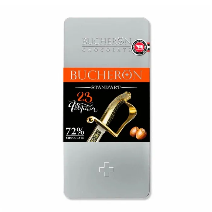 Шоколад горький с фундуком BUCHERON 72% Сабля 100 гр в железной банке