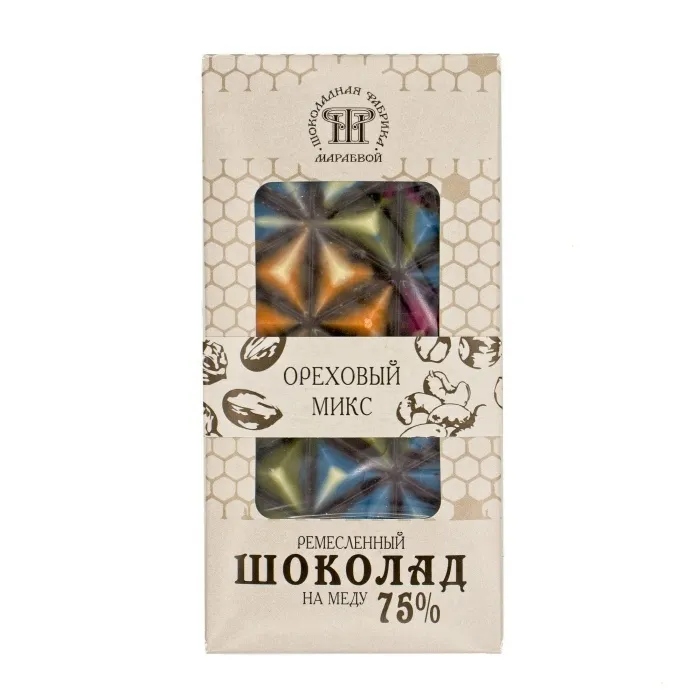 Ремесленный шоколад с ореховым миксом на меду 75%