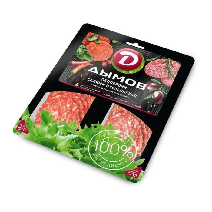 Ассорти нарезка Дымов ПЕППЕРОНИ + САЛЯМИ ИТАЛЬЯНСКАЯ 90 гр