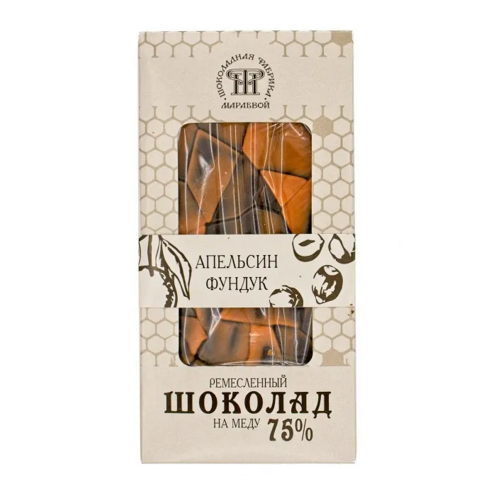 Ремесленный шоколад 75% с апельсином и фундуком на меду